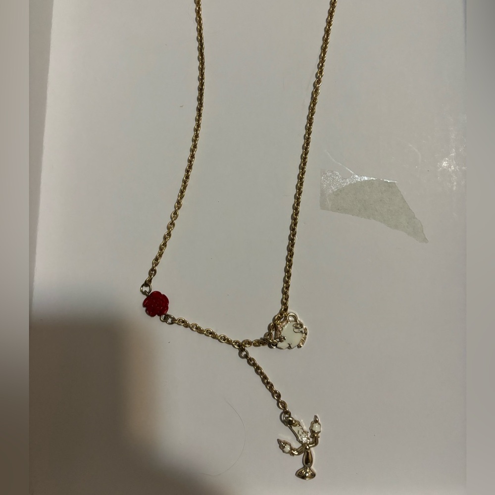 Gold disney beauty and the beast costume jewelry necklace